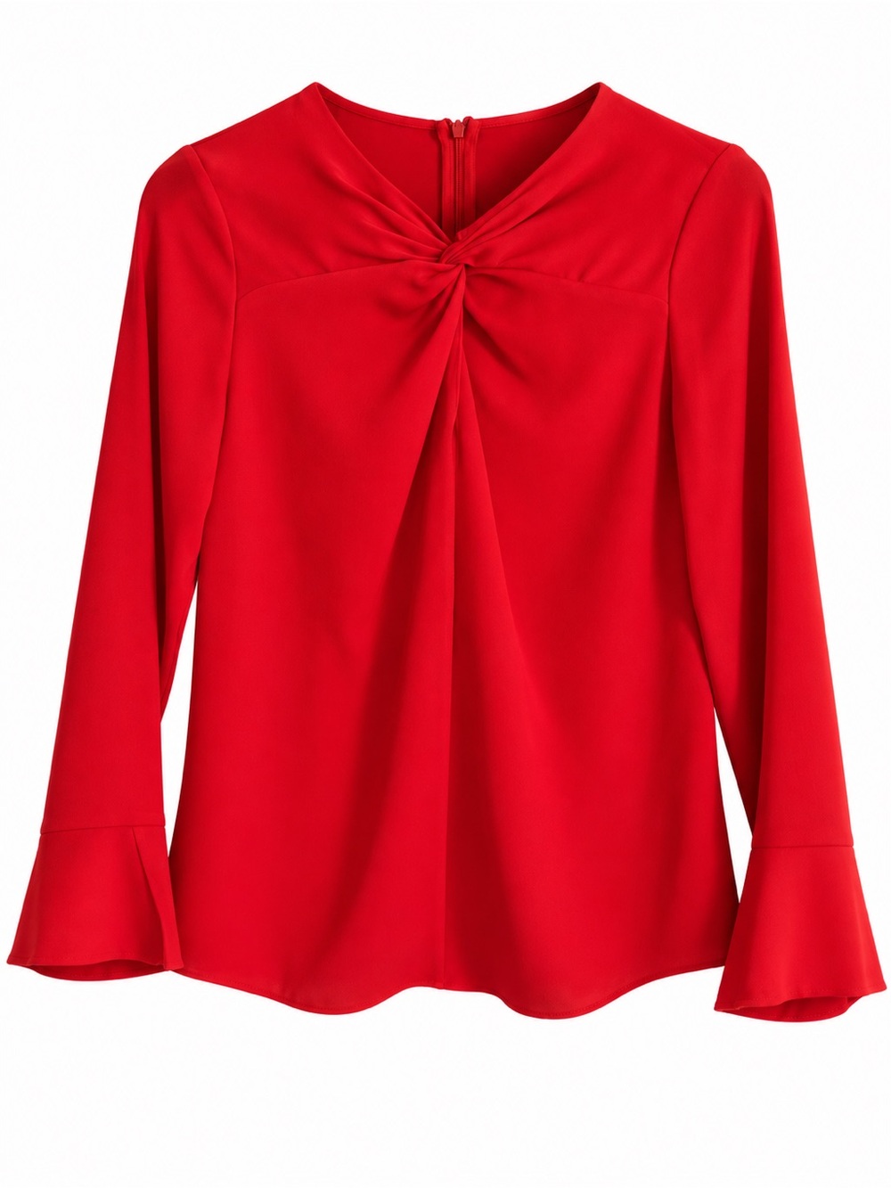 Karen Millen Red Twist-Detail Long Sleeve Blouse